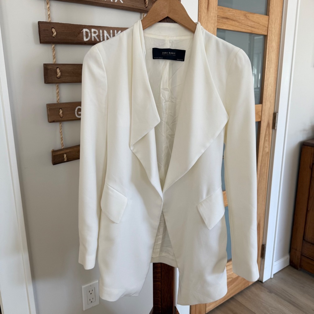 Zara Basic Collection White Open Front Draped Lap… - image 1